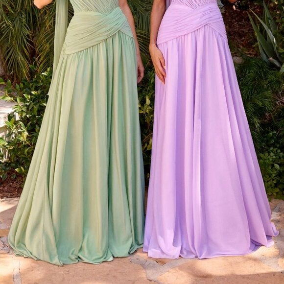 New Strapless Lavender Bridesmaid Dress w/ Pleated Draping & Corset Bodice CD395 - Picture 10 of 10